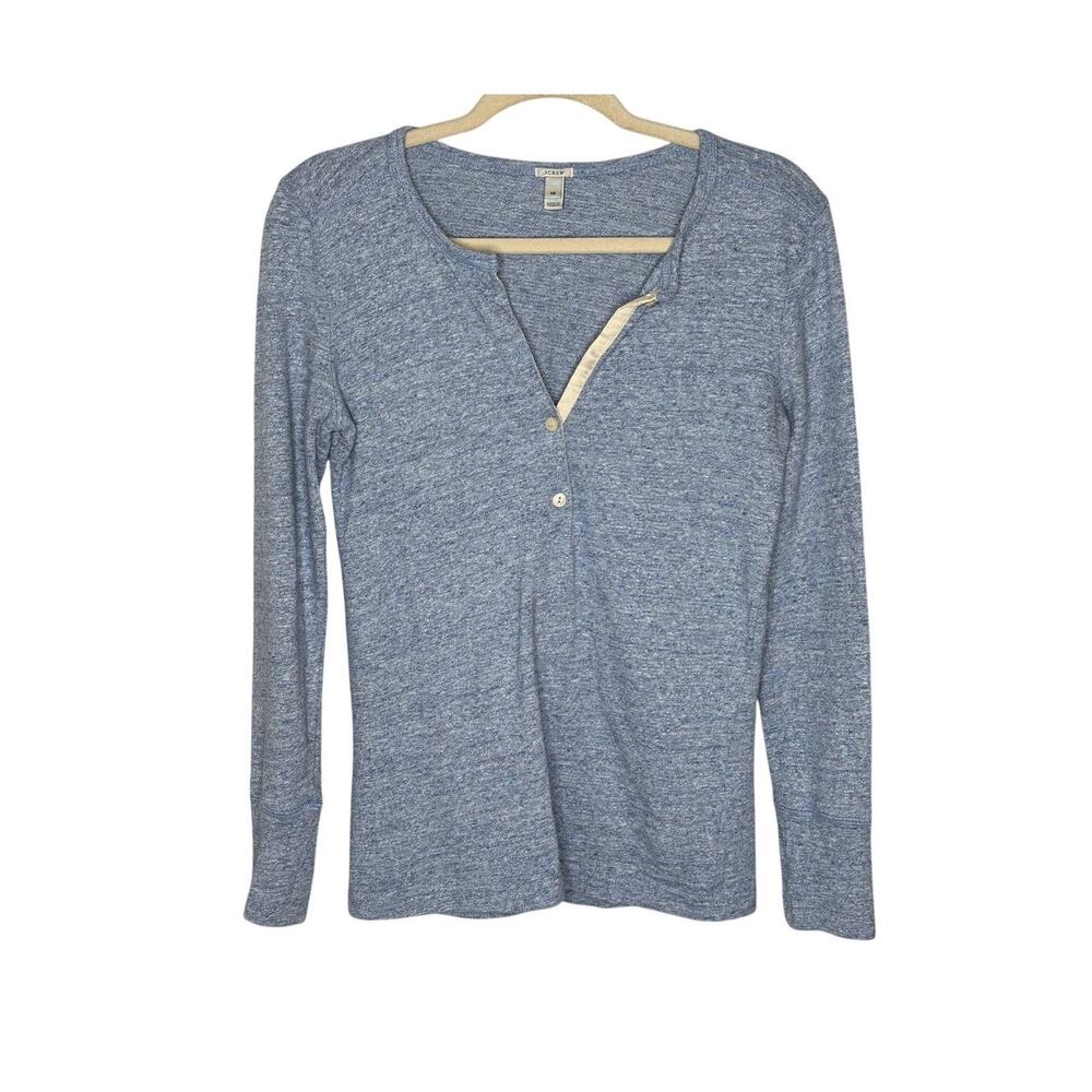 J.Crew Heather Blue 100% Cotton Long Sleeve Henley Top Scoop Neck Casual XS